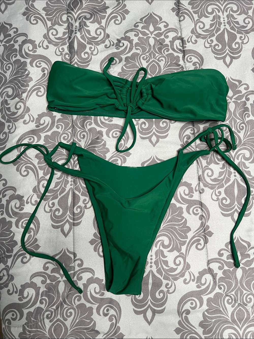 Green Bandeau Tie-Side Bikini Set